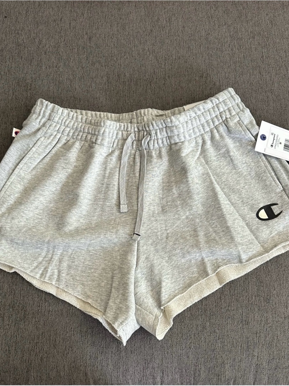 Champion Light Gray French Terry Athletic Shorts with Logo Lounge Loose Fit